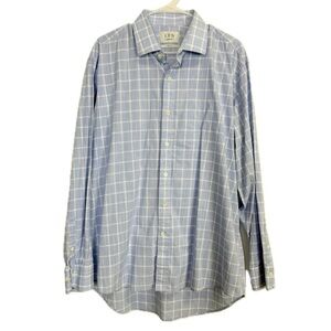 LFS Ledbury Button Up Shirt Mens 17.5 XL Blue Plaid Classic Fit Cotton Spandex